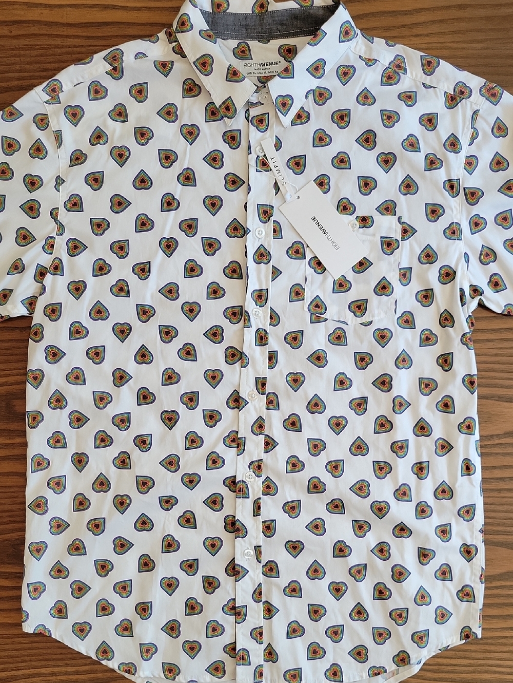 NWT -- Eighth Avenue White Short-Sleeve Button-Down Shirt Multicolor Hearts